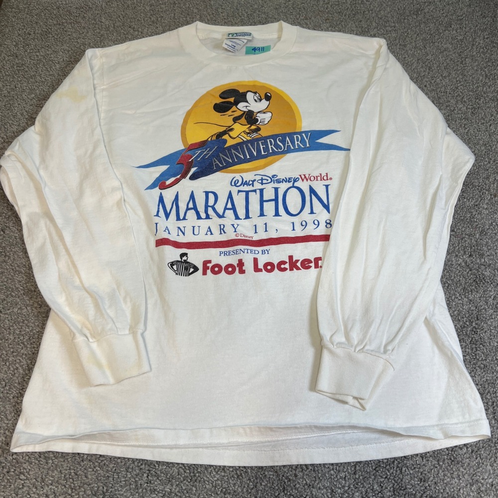 vtg disney world Marathon Shirt Mens Large White 1998 foot locker florida retro
